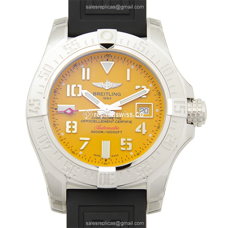 Breitling Avenger II Automatic | Yellow Dial, Stainless Steel Case | Rubber Strap Watch