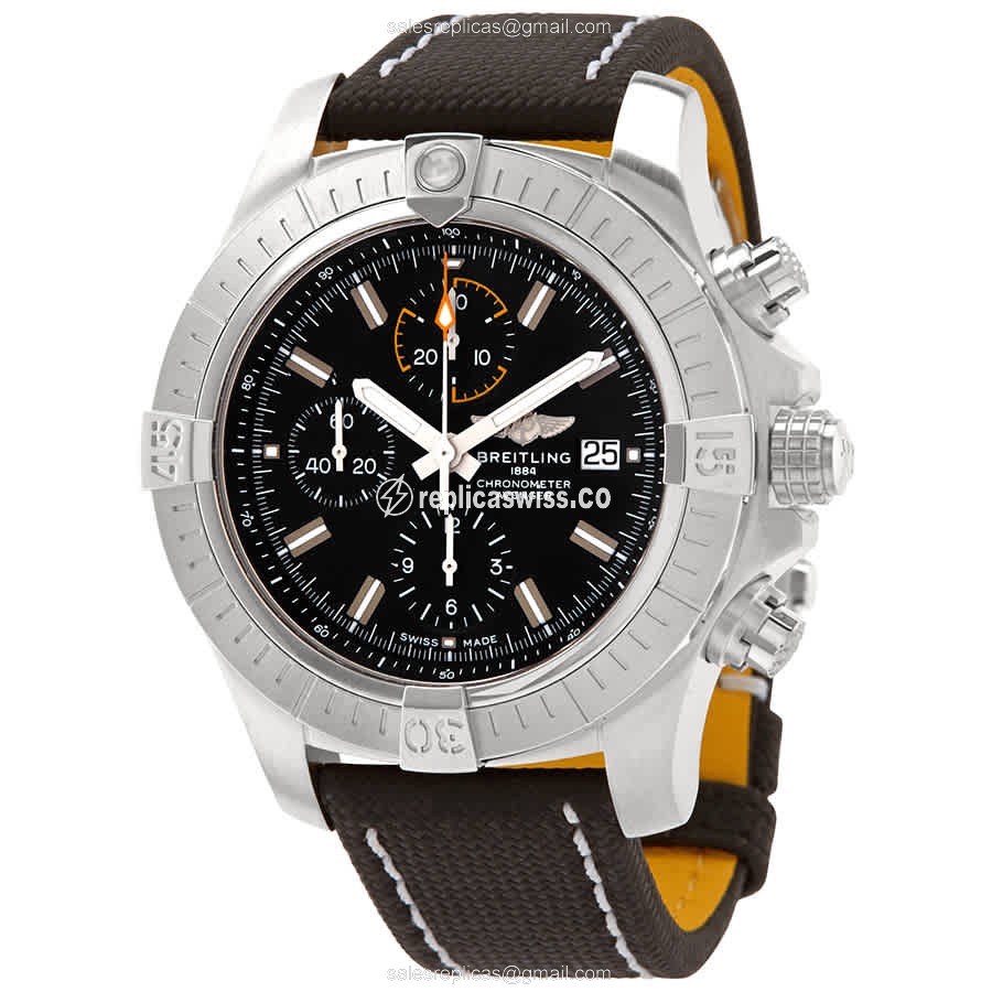 Breitling Avenger II Replica in Stainless Steel with Automatic Movement Black Canvas Strap Watch