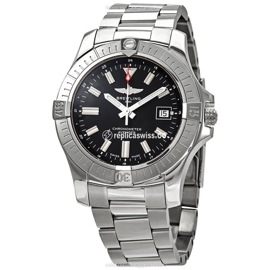 Breitling Avenger II Replica in Stainless Steel with Automatic Movement & Black Dial Watch