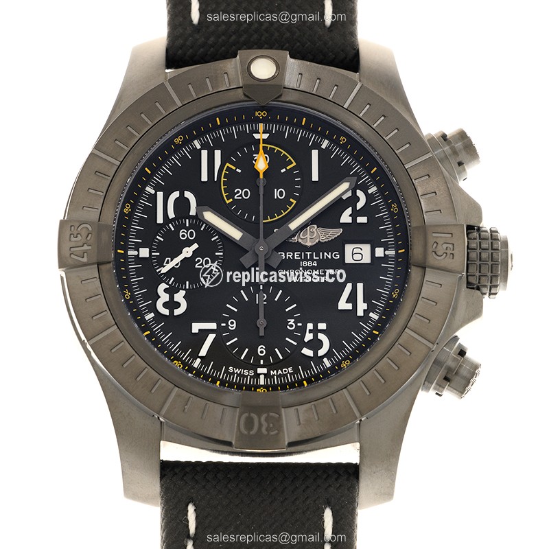 Breitling Avenger II Titanium Replica, Automatic Movement, Black Dial & Leather Strap Watch