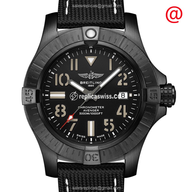 Breitling Avenger II Titanium Replica | Automatic Movement | Black Leather Strap Watch