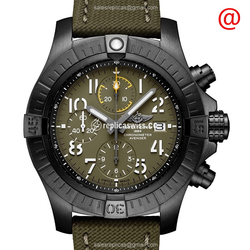 Breitling Avenger II Titanium Replica: Automatic Movement, Green Canvas Strap, Sapphire Crystal