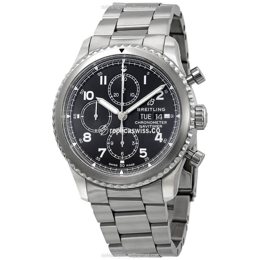 Breitling Aviator 8 Automatic Replica, Black Dial, Steel Case & Strap Watch