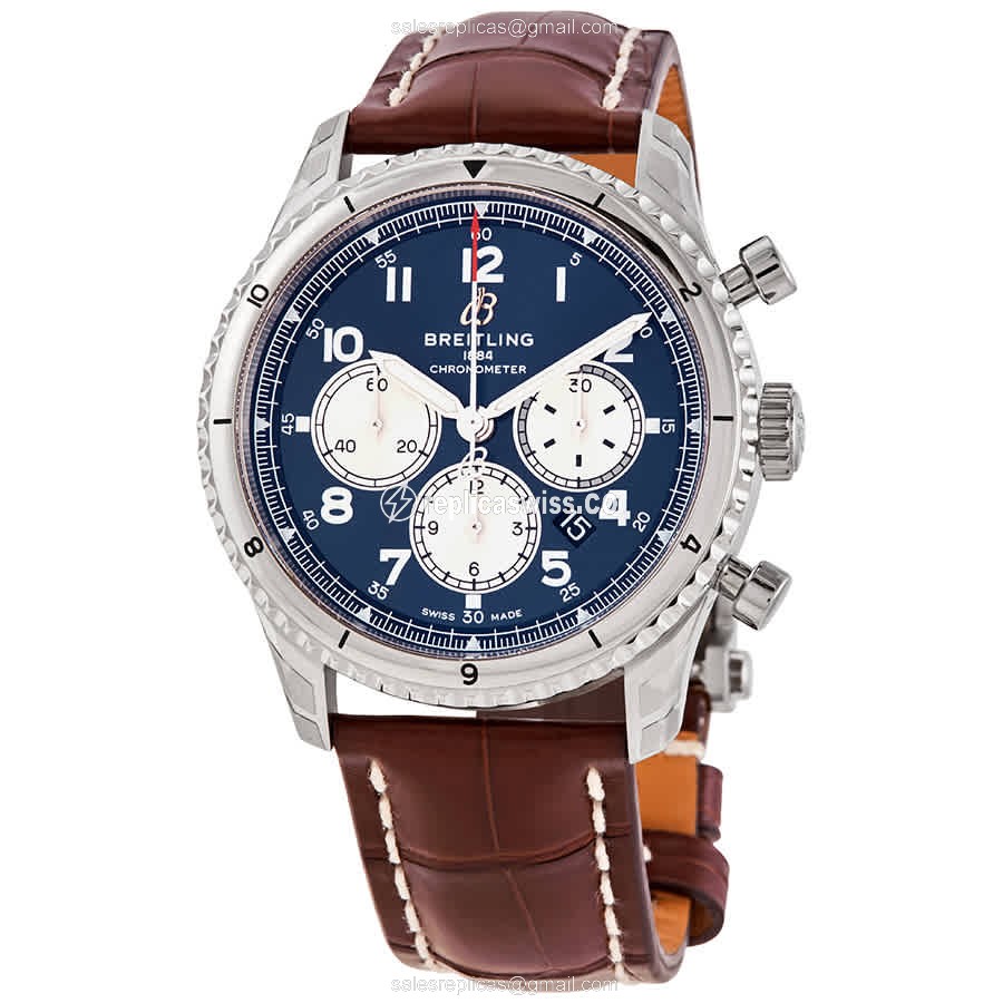 Breitling Aviator 8 Automatic Replica | Blue Dial, Leather Strap | Stainless Steel Case Watch