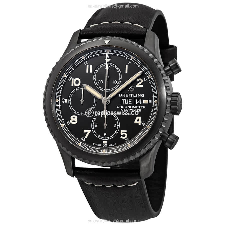 Breitling Aviator 8 Automatic Replica in Stainless Steel with Black Dial & Leather Strap Watch