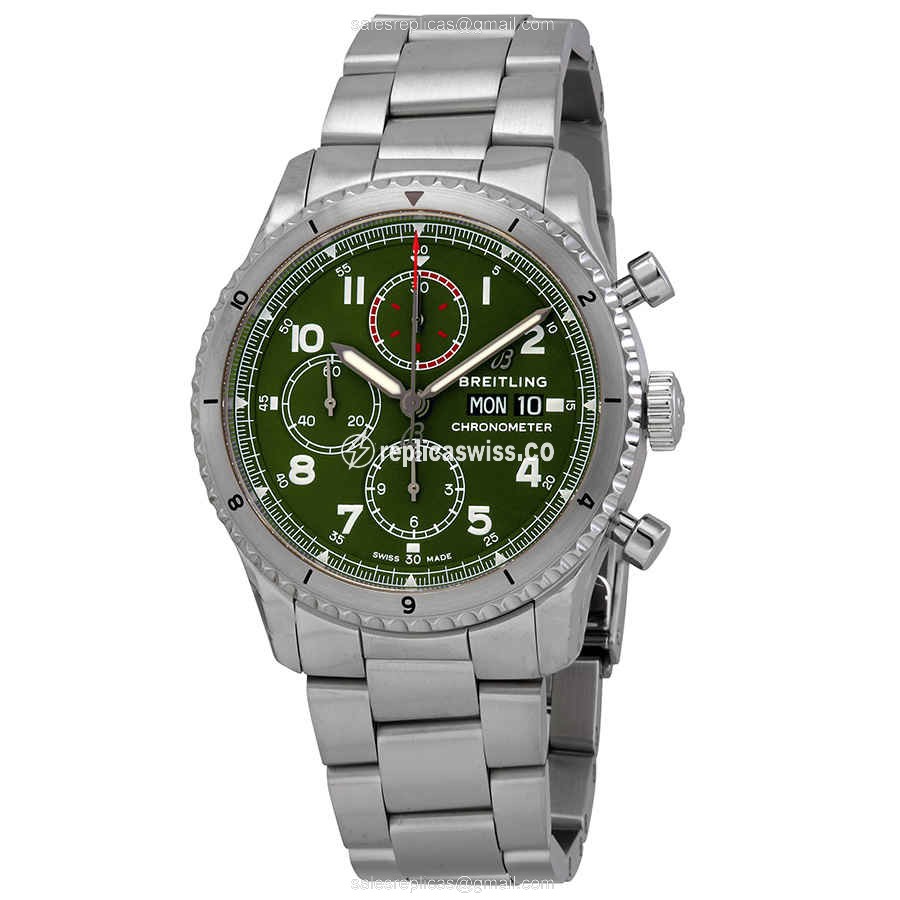 Breitling Aviator 8 Automatic Steel Case Green Dial Silver Steel Strap Sapphire Crystal Watch