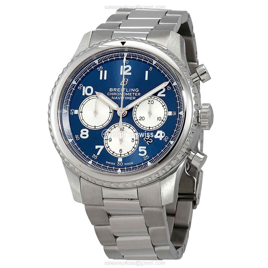 Breitling Aviator 8 Automatic Steel Replica with Blue Dial & Silver Band Watch