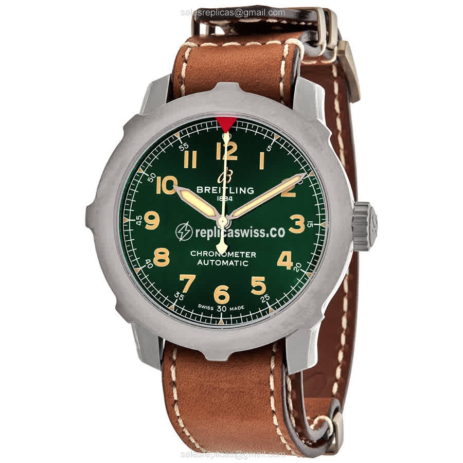 Breitling Aviator 8 EB2040101L1X1 Replica | Automatic Movement, Green Dial & Brown Cowhide Strap