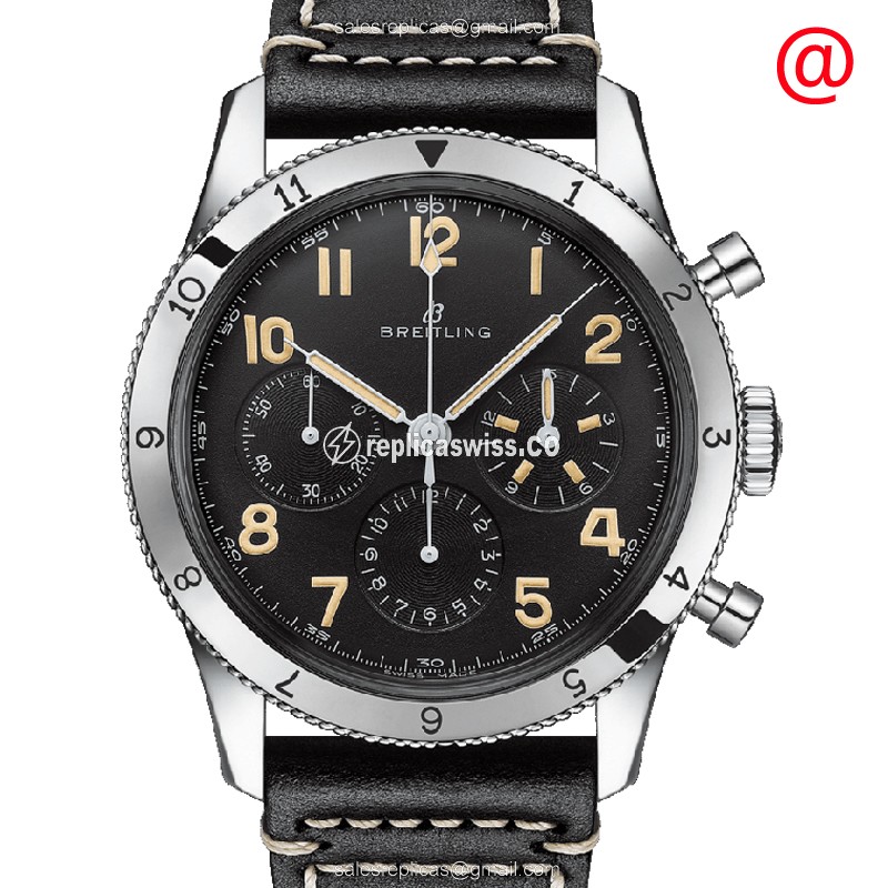 Breitling Aviator 8 Manual Wind Replica | Stainless Steel Case, Black Dial & Leather Strap Watch