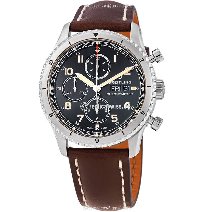 Breitling Aviator 8 Replica | Automatic Movement, Black Dial, Brown Cowhide Strap Watch