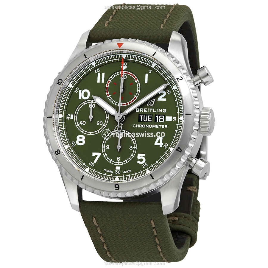 Breitling Aviator 8 Replica in Green Canvas Strap, Automatic Movement, Steel Case Watch