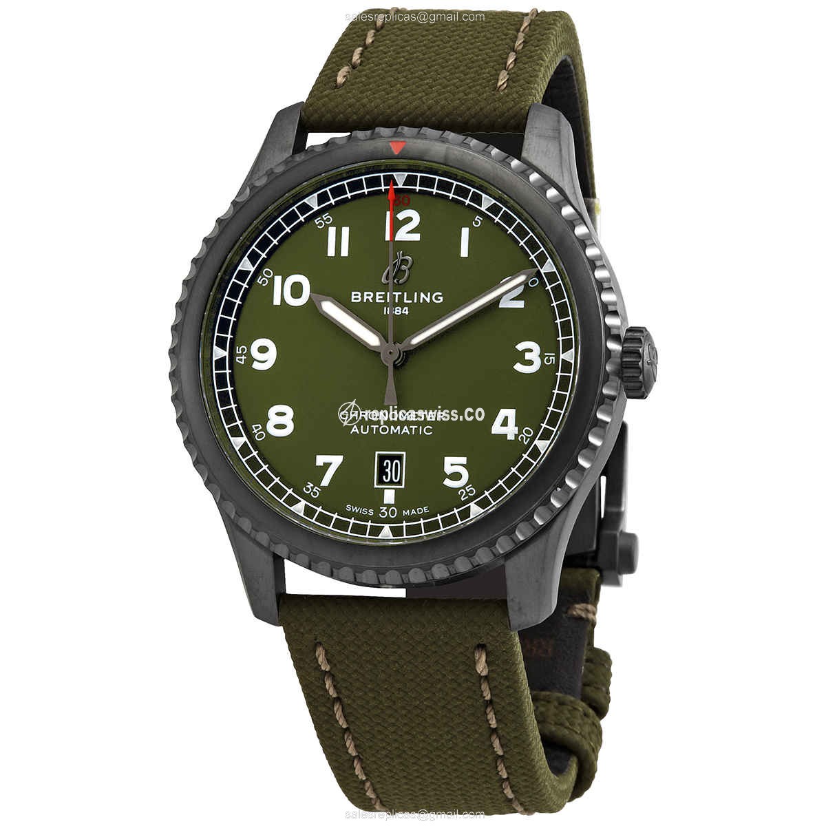 Breitling Aviator 8 Replica in Green Dial & Canvas Strap, Automatic Movement, Steel Case Watch