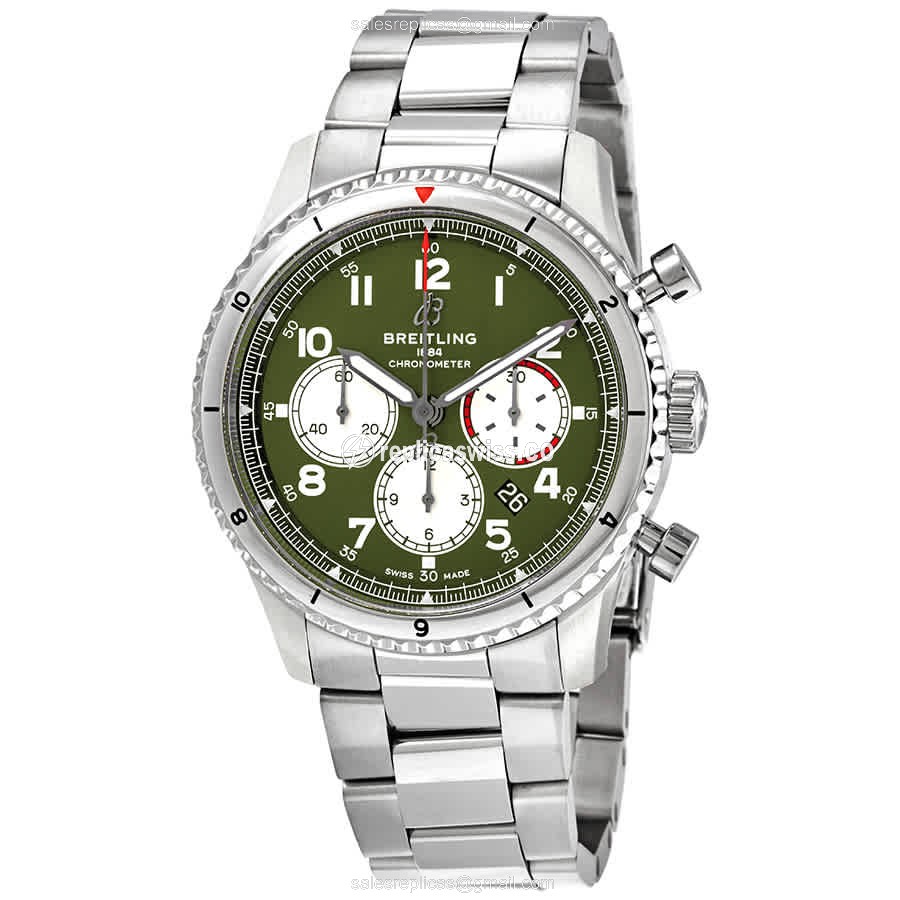 Breitling Aviator 8 Replica in Stainless Steel, Automatic Movement, Green Dial & Silver Band Watch