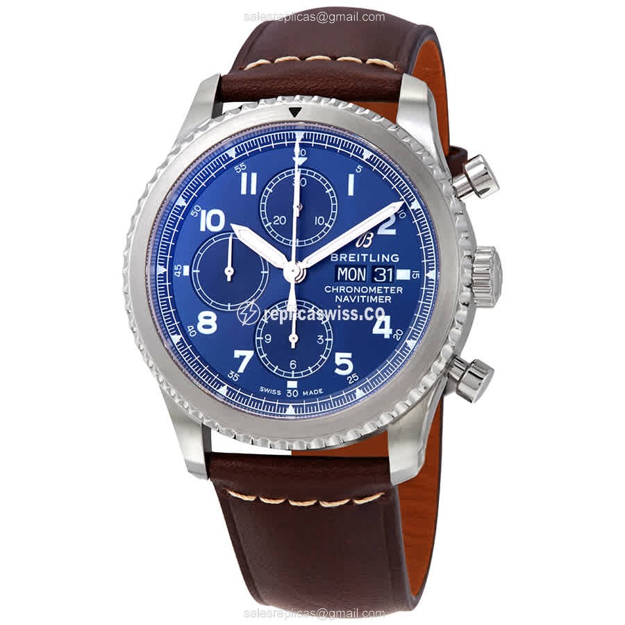 Breitling Aviator 8 Replica in Stainless Steel Blue Dial, Automatic Movement & Genuine Leather