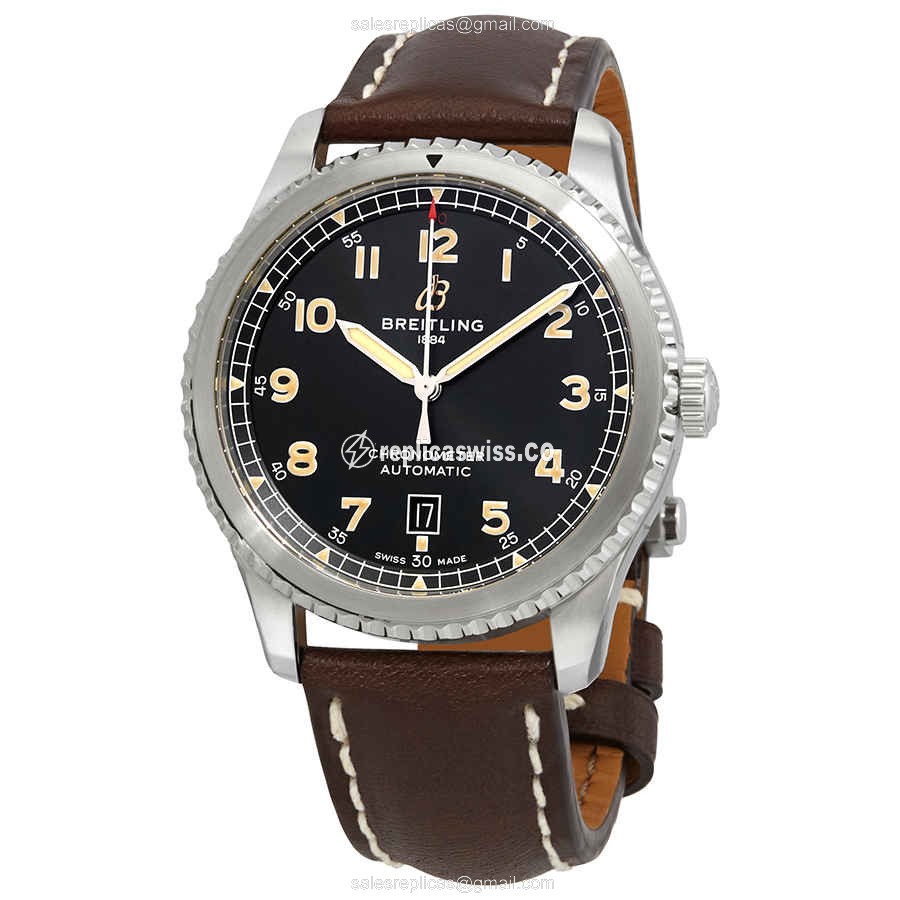 Breitling Aviator 8 Replica in Stainless Steel Case | Automatic Movement | Black Dial & Brown