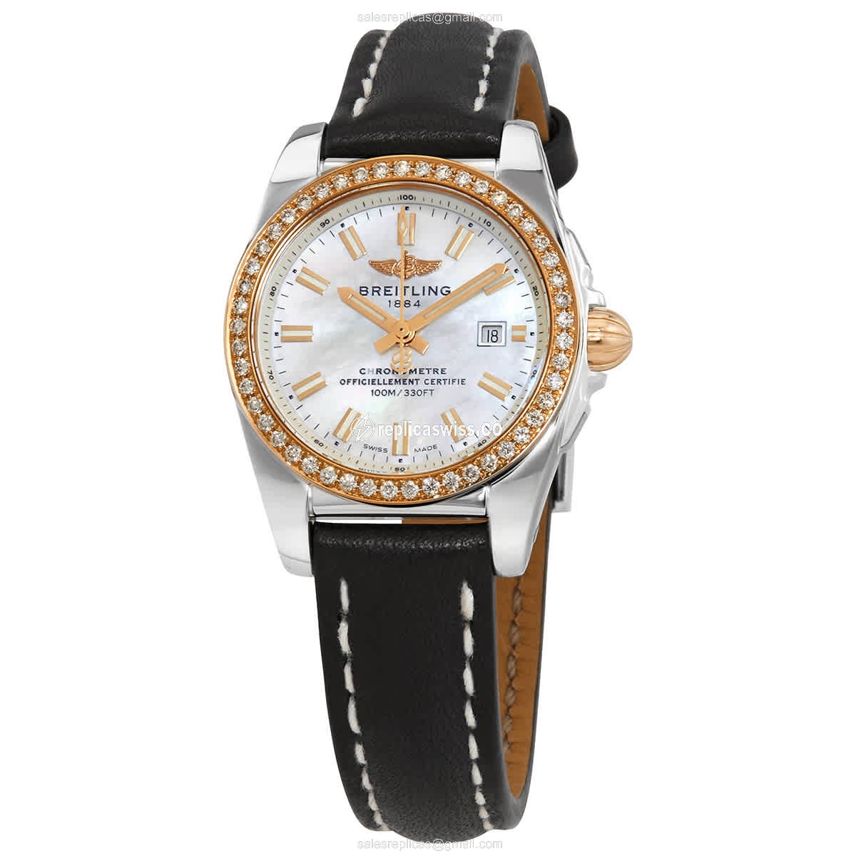 Breitling C7234853/A791BKLT Replica in 18kt Rose Gold with Sapphire Crystal & White Dial Watch