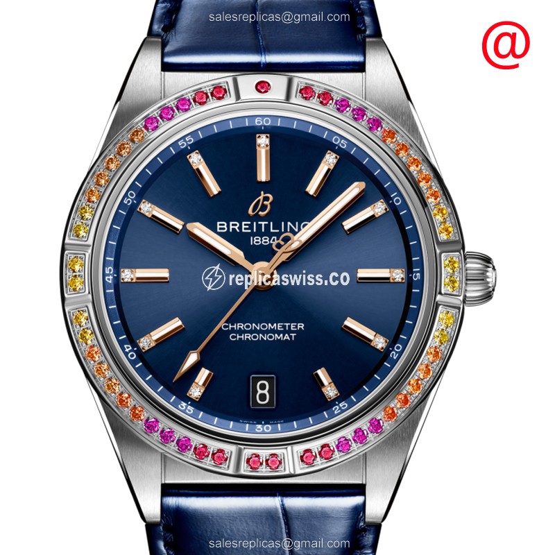 Breitling Chronomat B01 Automatic Replica with Blue Dial & Alligator strap Watch