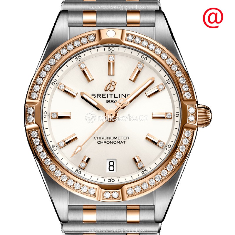 Breitling Chronomat B01 Replica | 18kt Rose Gold Case, White Dial, Quartz Movement Watch