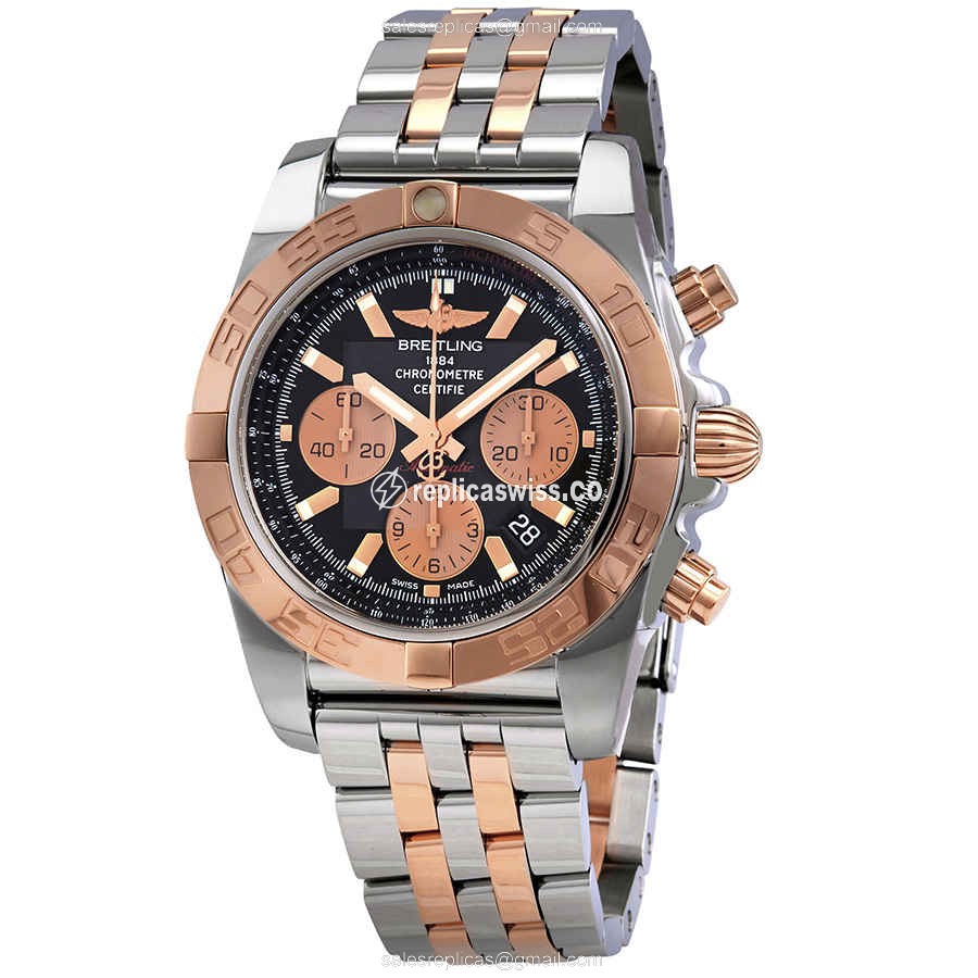 Breitling Chronomat B01 Replica | Automatic, 18kt Steel & Rose Gold, Black Dial Watch