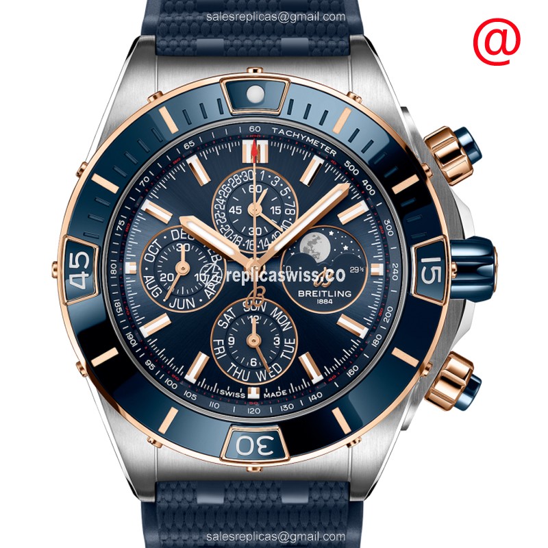 Breitling Chronomat B01 Replica in 18kt Rose Gold Steel Case, Automatic Blue Dial & Rubber Blue