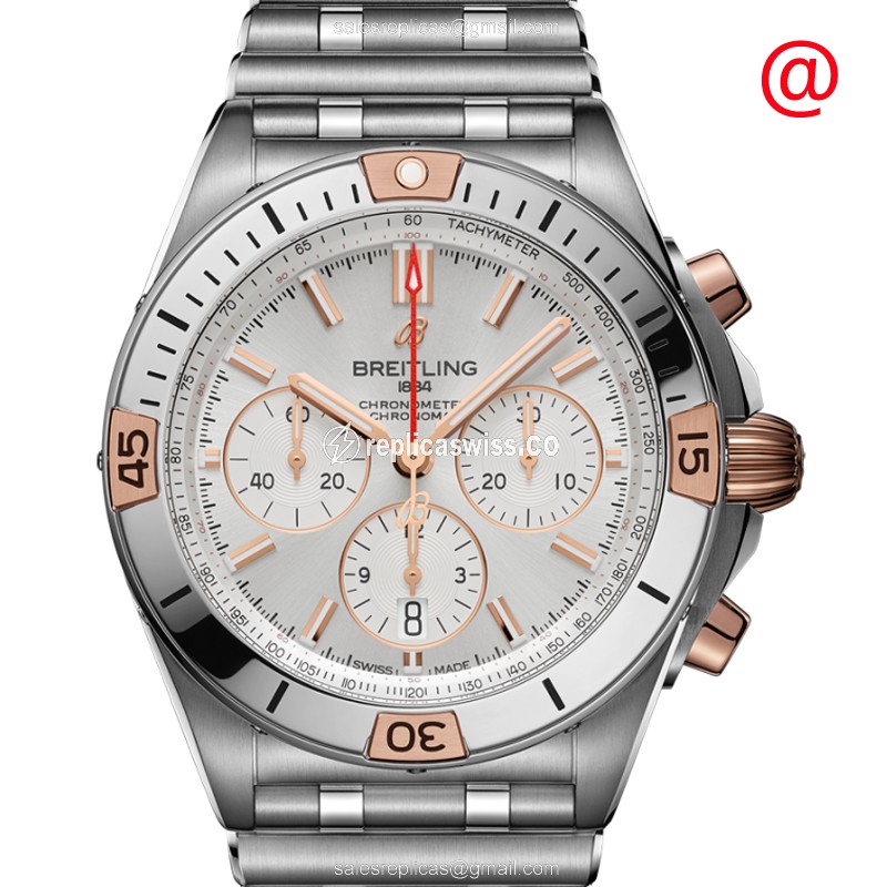Breitling Chronomat B01 Replica in 18kt Rose Gold Steel Case with Silver Dial Automatic
