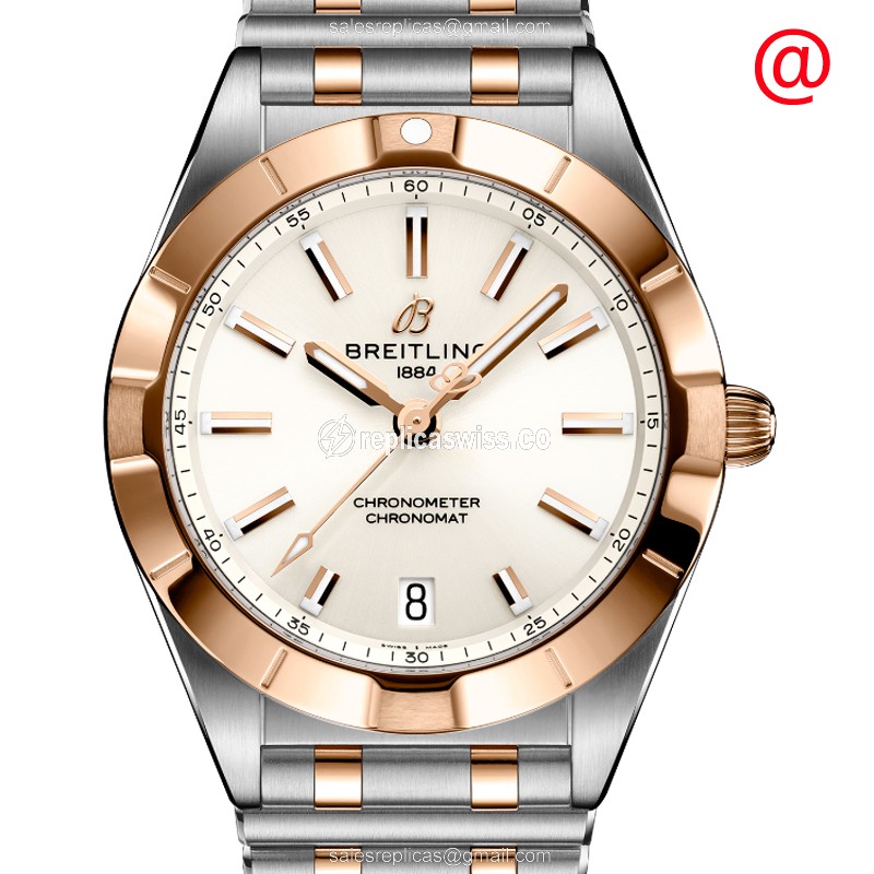 Breitling Chronomat B01 Replica in 18kt Steel & Rose Gold Case with White Dial Quartz Movement