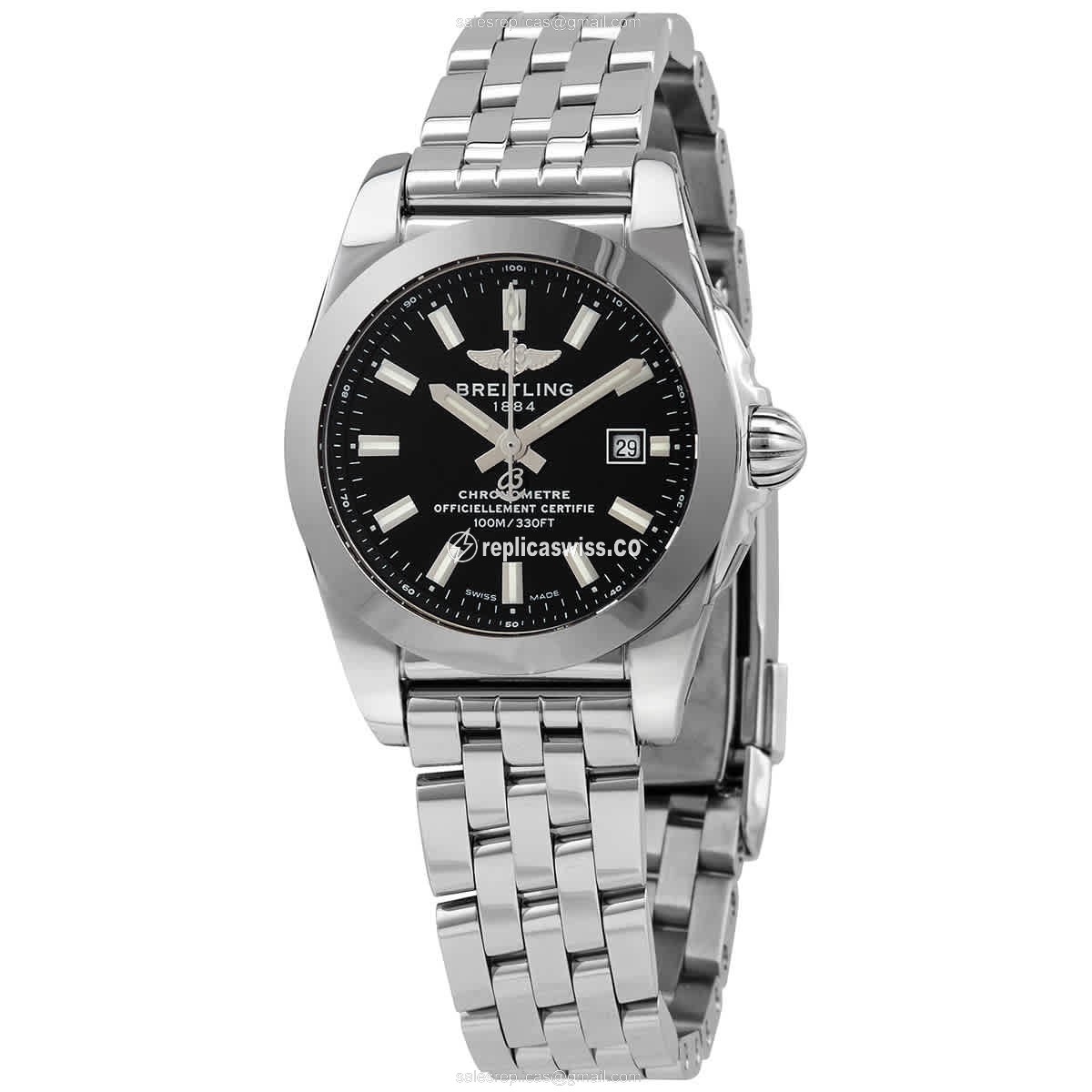 Breitling Galactic Replica Watch | Black Dial, Stainless Steel Case & Silver Band