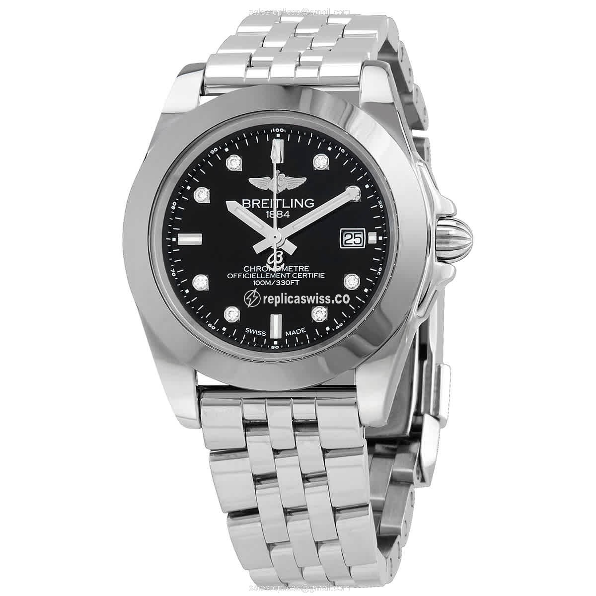 Breitling Galactic Replica with Black Dial Stainless Steel Case & Clasp Watch