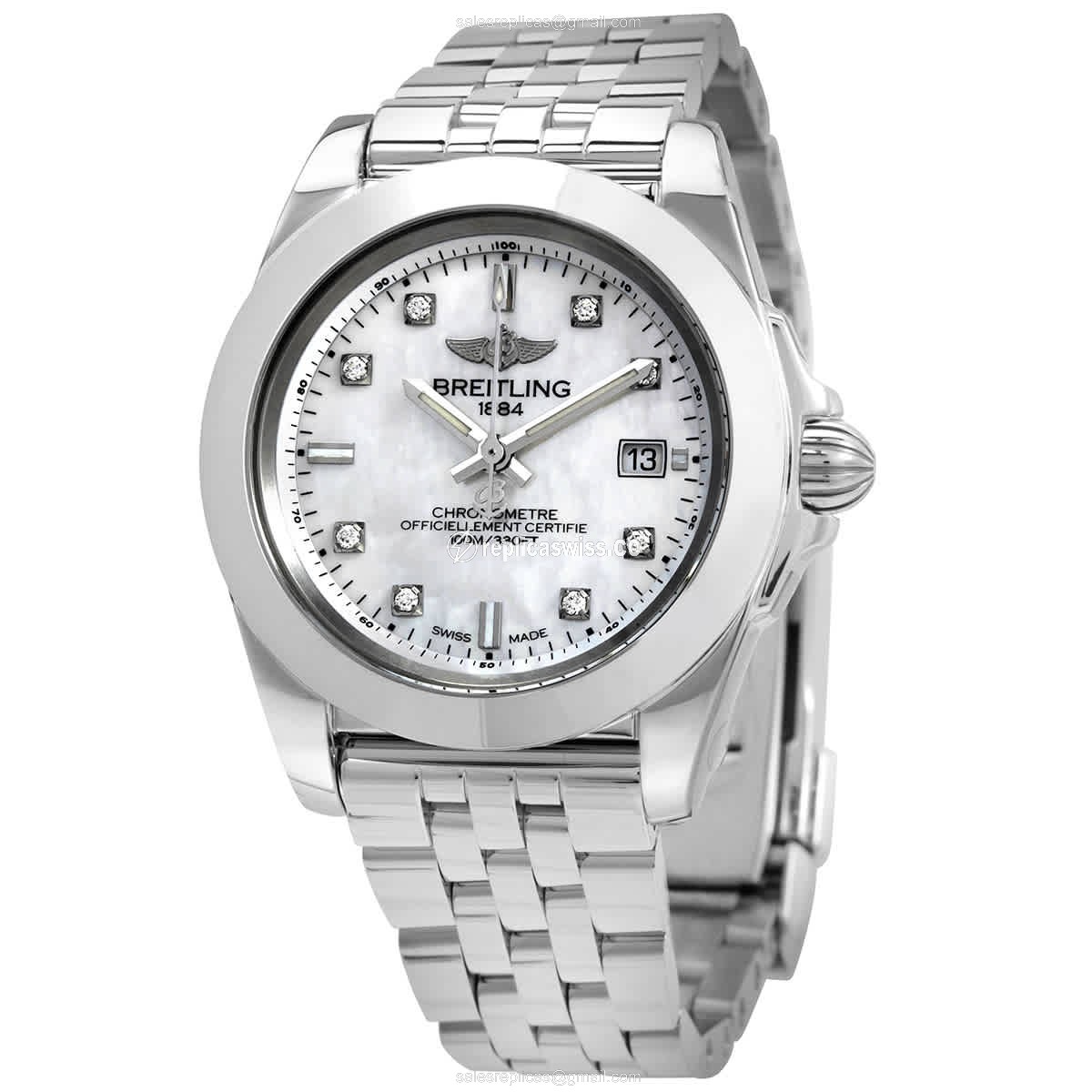 Breitling Galactic Replica with White Dial Stainless Steel Case, Quartz Movement Watch