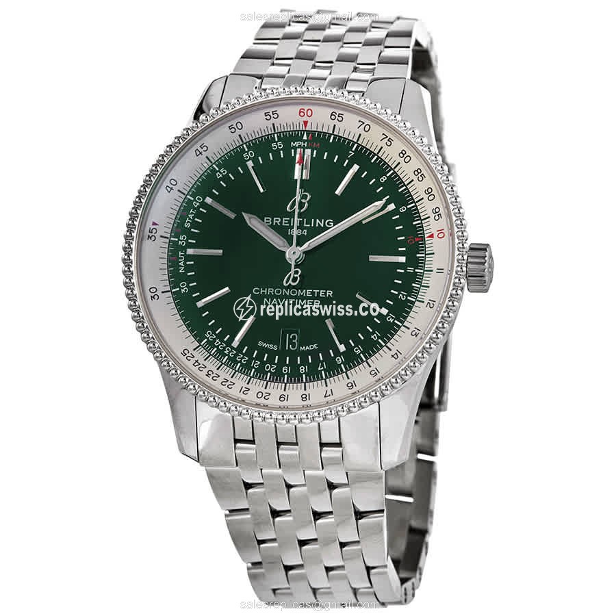 Breitling NAVITIMER 1 Replica | Automatic, Green Dial | Steel Case & Silver Band Watch