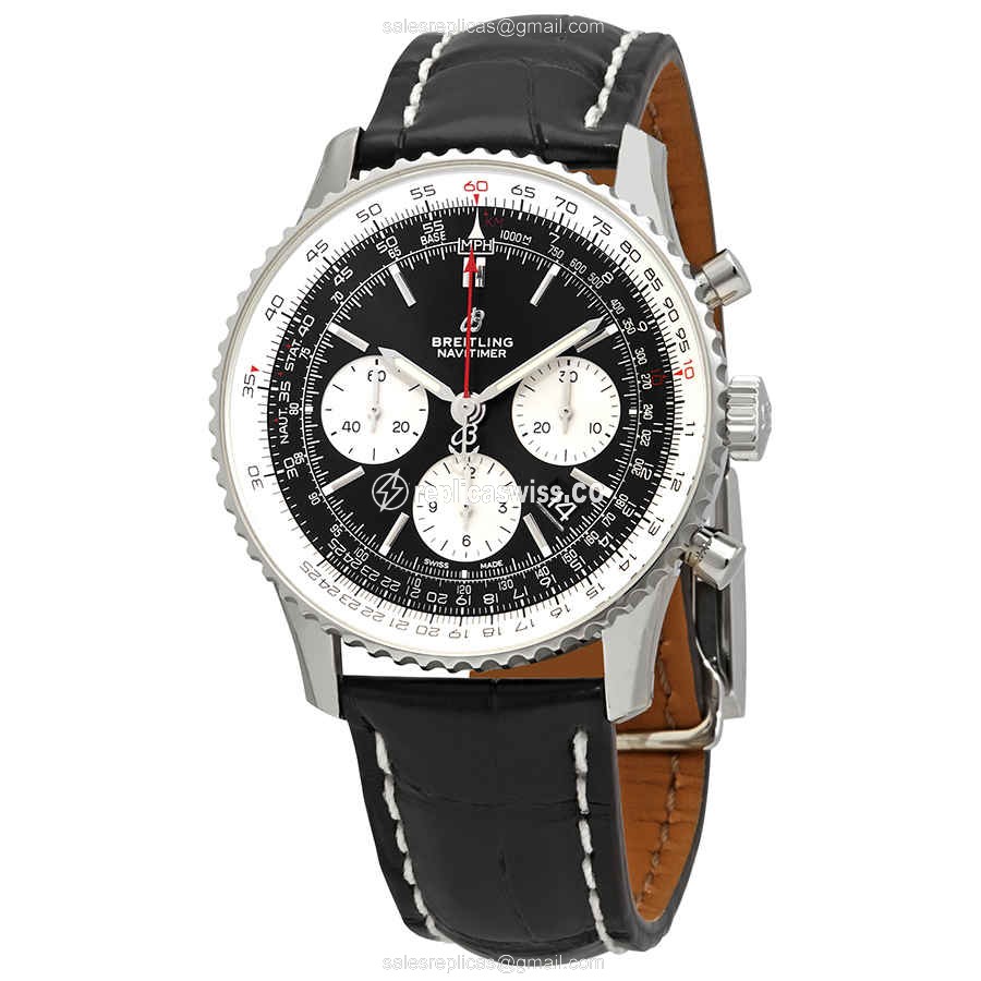 Breitling Navitimer 1 Replica, Automatic Movement, Black Dial & Alligator Strap Watch