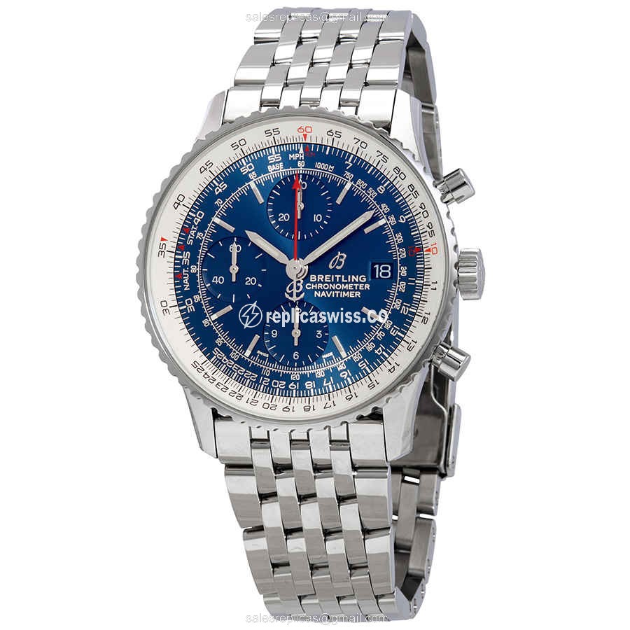 Breitling Navitimer 1 Replica, Automatic Movement, Blue Steel Dial & Silver Steel Strap Watch