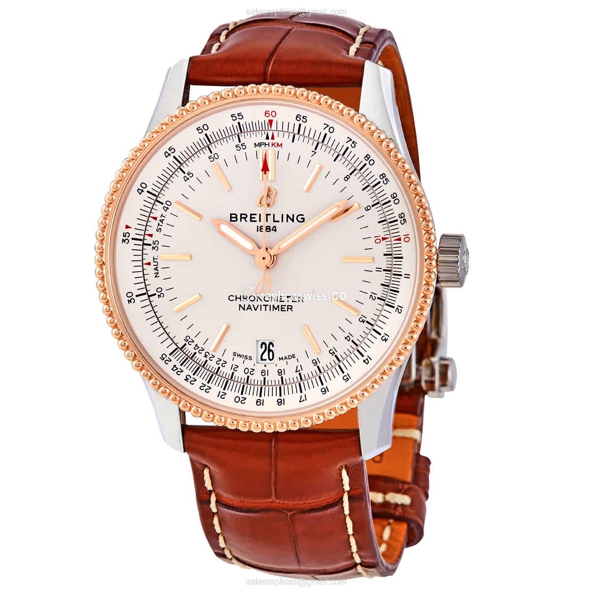 Breitling Navitimer 1 Replica in 18kt Rose Gold & Steel, Automatic Movement, Silver Dial Watch