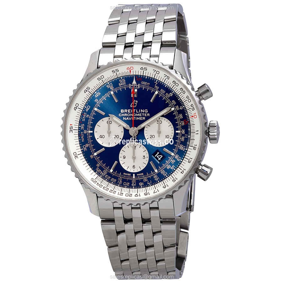 Breitling NAVITIMER 1 Replica in Blue Steel Case, Automatic Movement, Silver Band Watch