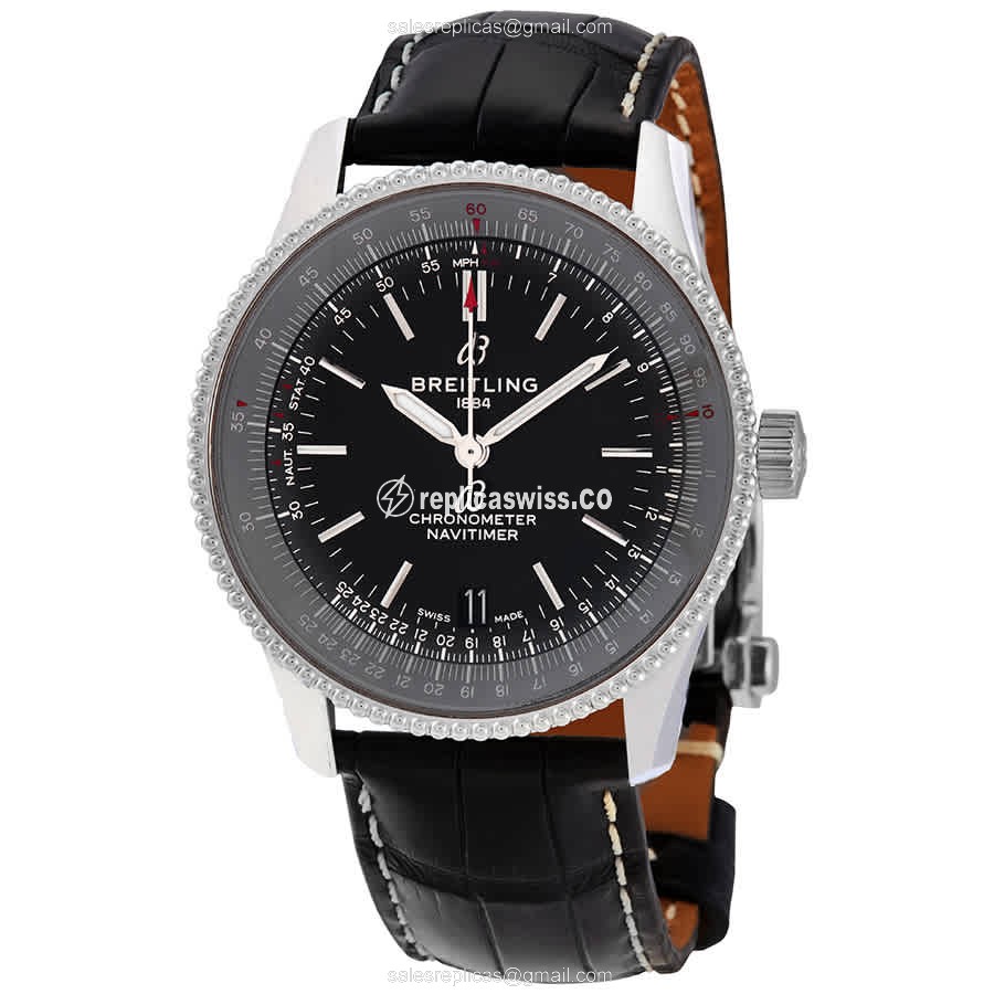 Breitling NAVITIMER 1 Replica in Stainless Steel, Automatic Movement & Black Alligator Strap Watch