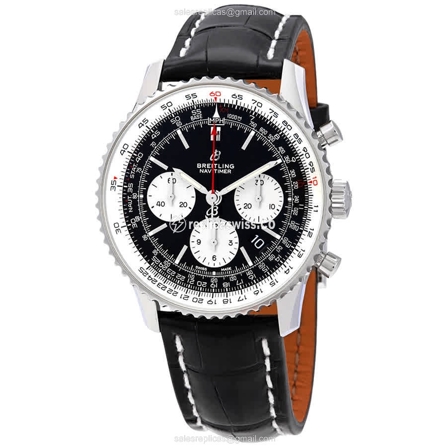 Breitling NAVITIMER 1 Replica in Stainless Steel, Automatic Movement, Black Dial & Alligator Yellow