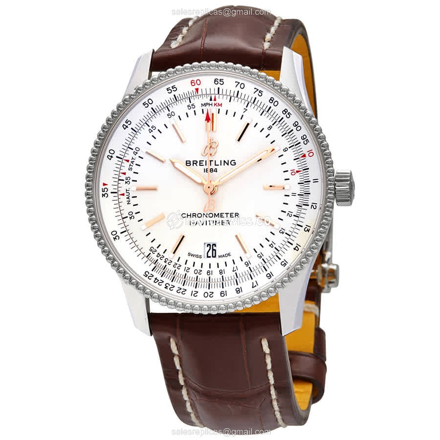 Breitling NAVITIMER 1 Replica in White Dial & Steel Case | Automatic Movement, Brown Alligator