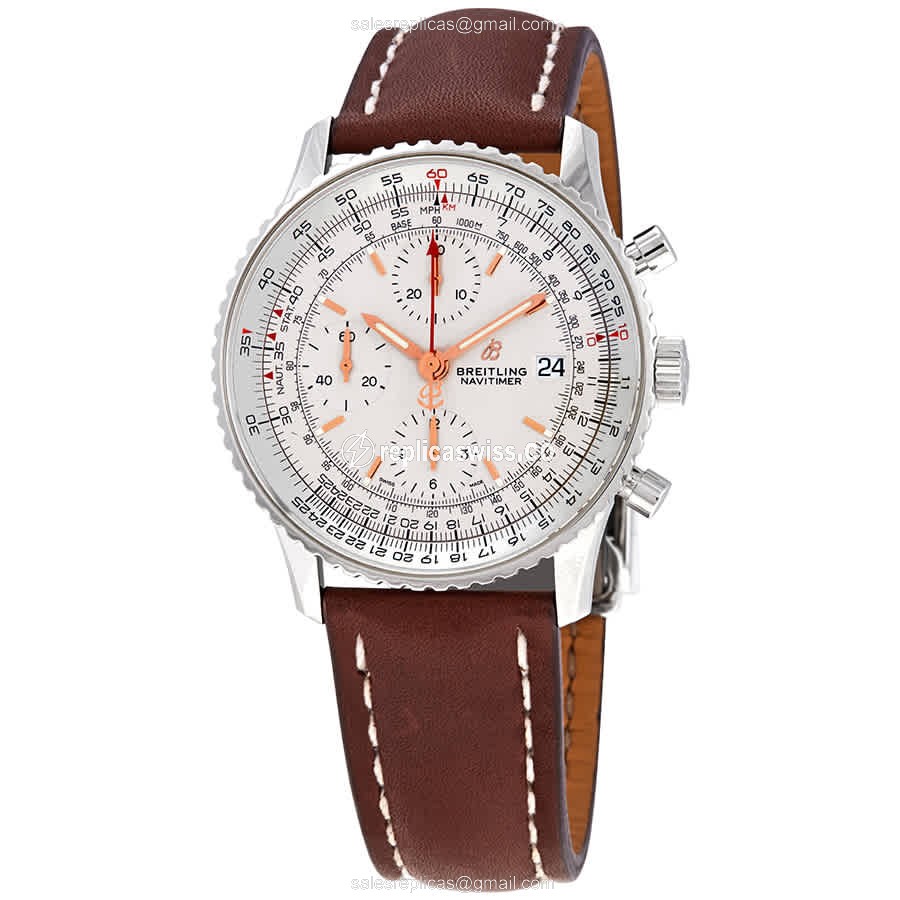 Breitling Navitimer 1 Replica, Stainless Steel Case, Automatic Movement, Silver Dial, Brown Cowhide