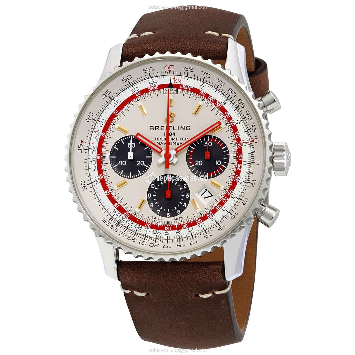 Breitling Navitimer 1 Replica with Automatic Movement & Beige Dial on Brown Cowhide Strap Watch