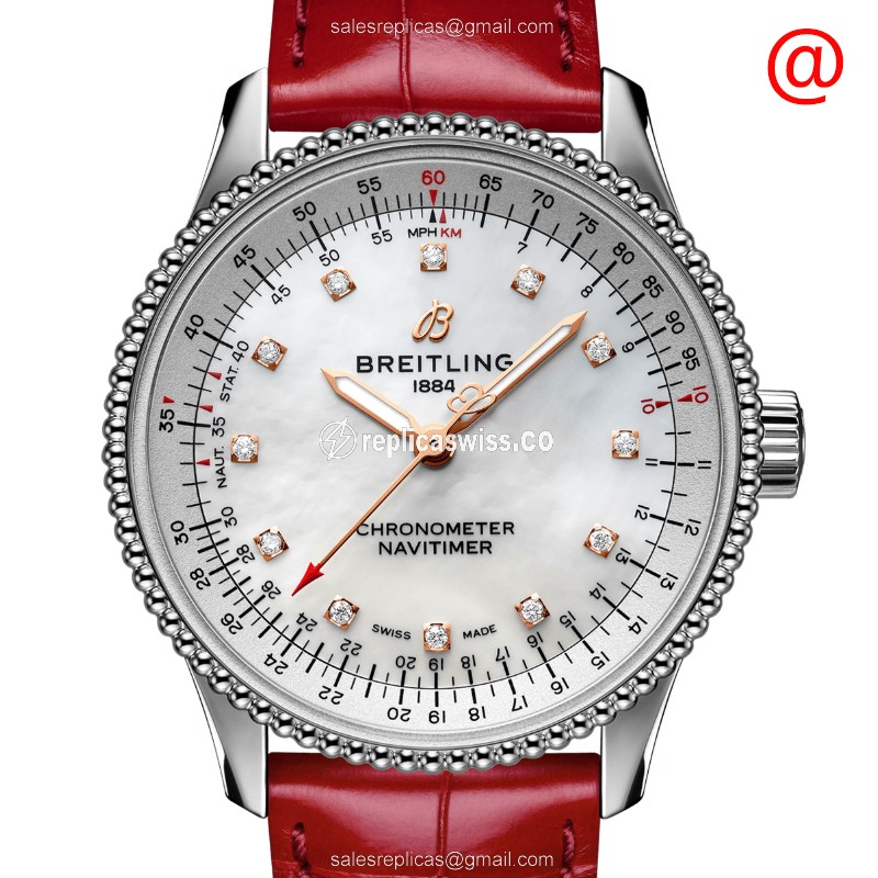 Breitling Navitimer A17395211A1P5 Replica with White Dial Red Alligator Strap Watch