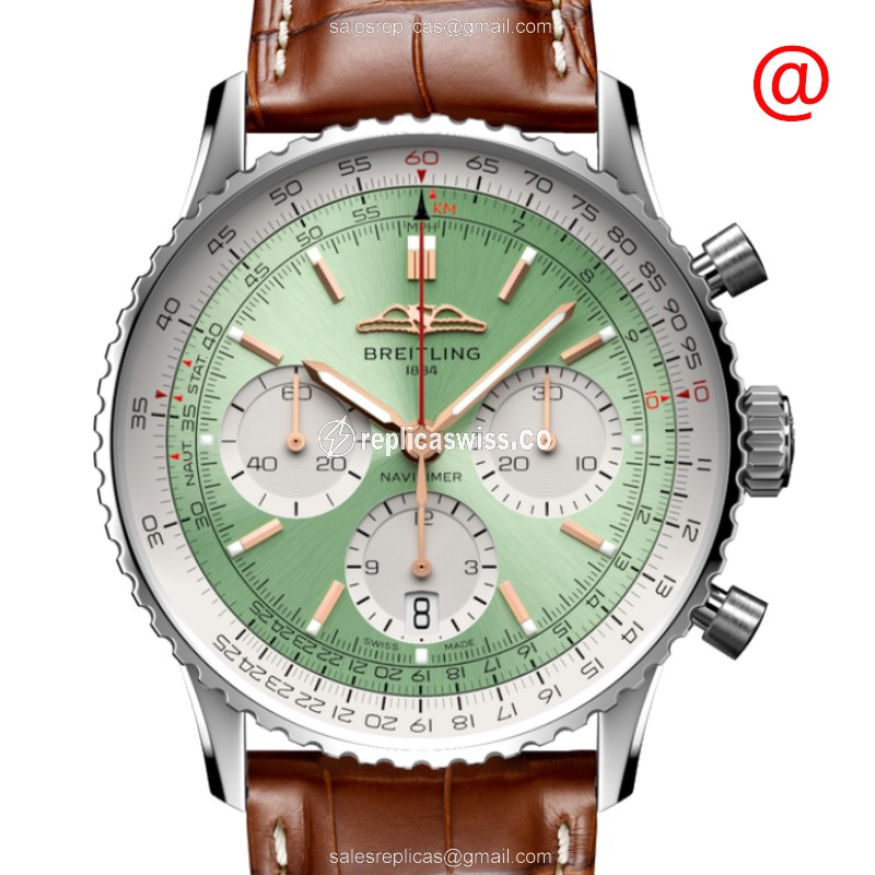 Breitling Navitimer AB0139211L1P1 Replica: Automatic Movement, Green Dial, Stainless Steel Case