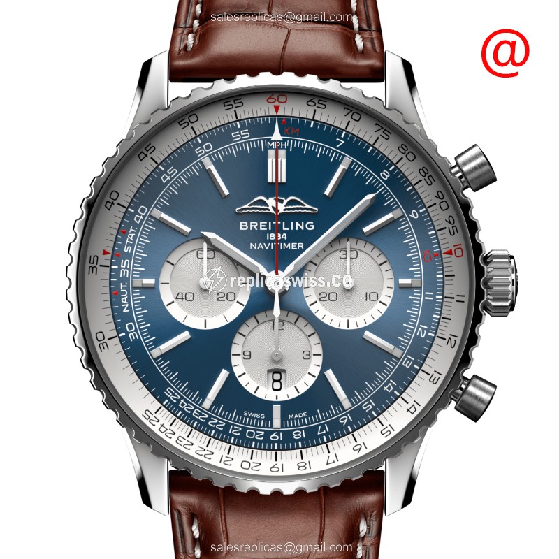 Breitling NAVITIMER Replica in Blue Dial & Stainless Steel Case, Automatic Movement & Brown