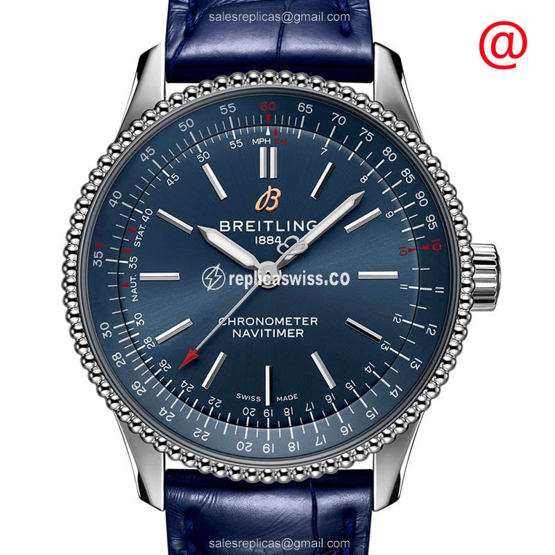 Breitling NAVITIMER Replica in Blue Steel Case & Automatic Movement, Alligator Blue strap Watch