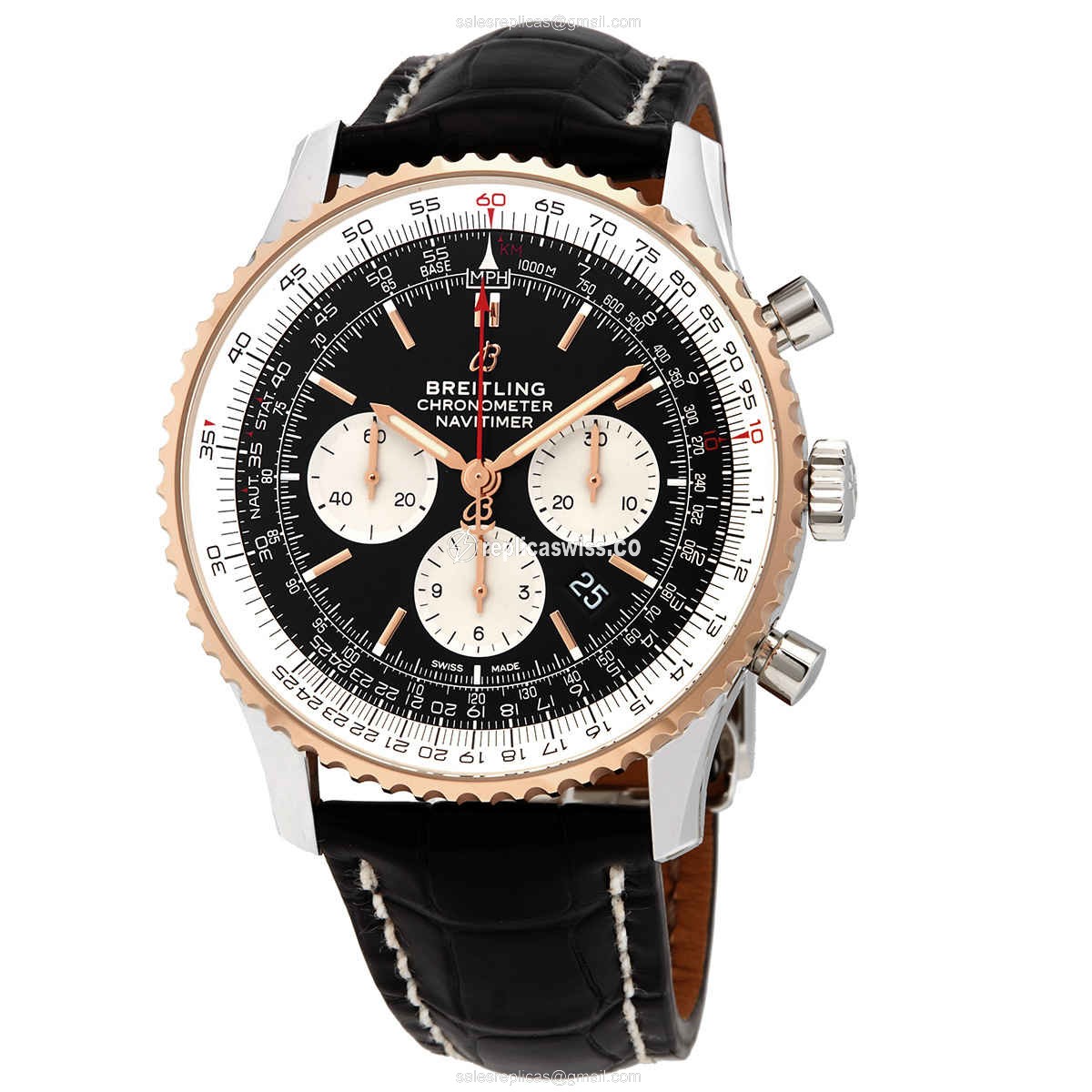 Breitling Navitimer UB0127211B1P2 Replica | Automatic Movement | Black Dial & Alligator Strap Watch