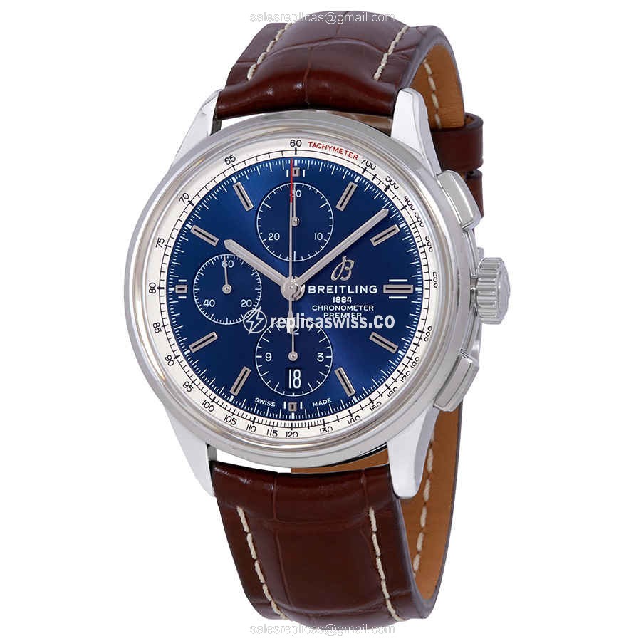 Breitling Premier A13315351C1P2 Replica, Automatic Movement, Blue Dial, Brown Alligator Strap Watch