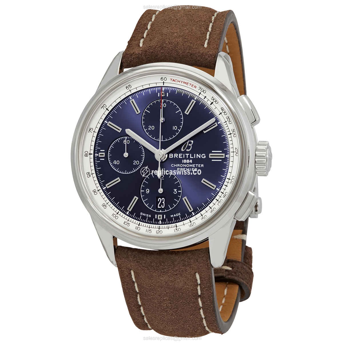 Breitling Premier A13315351C1X1 Replica: Automatic Movement, Blue Dial, Genuine Leather Strap Watch