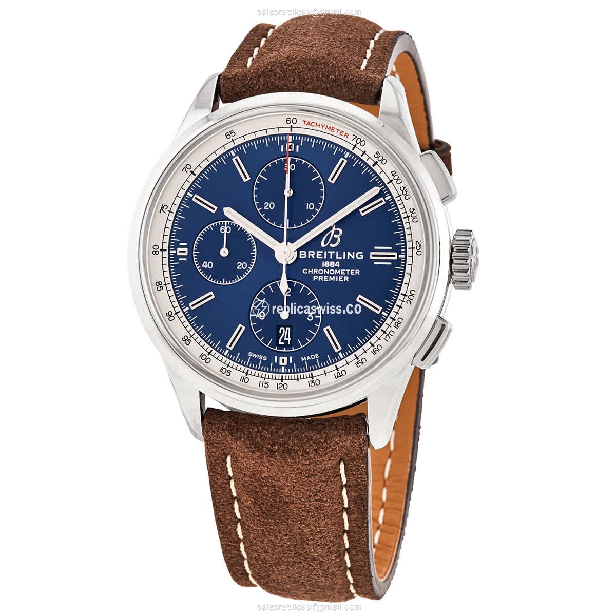 Breitling Premier A13315351C1X2 Replica | Automatic Movement | Blue Dial & Brown Leather Strap Watch