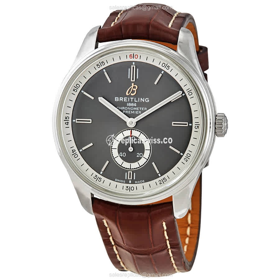 Breitling Premier A37340351B1P2 Replica, Automatic Movement, Dark Grey Dial, Brown Alligator Strap