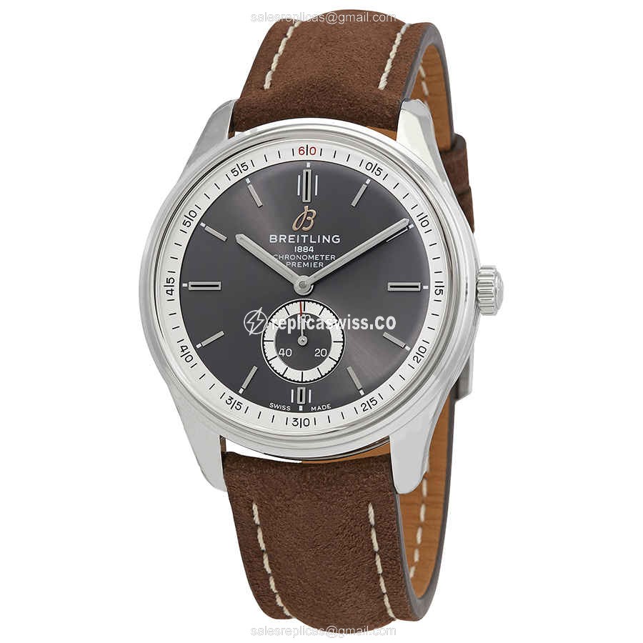 Breitling Premier A37340351B1X2 Replica: Automatic Movement, Gray Dial, Leather Brown Strap Watch
