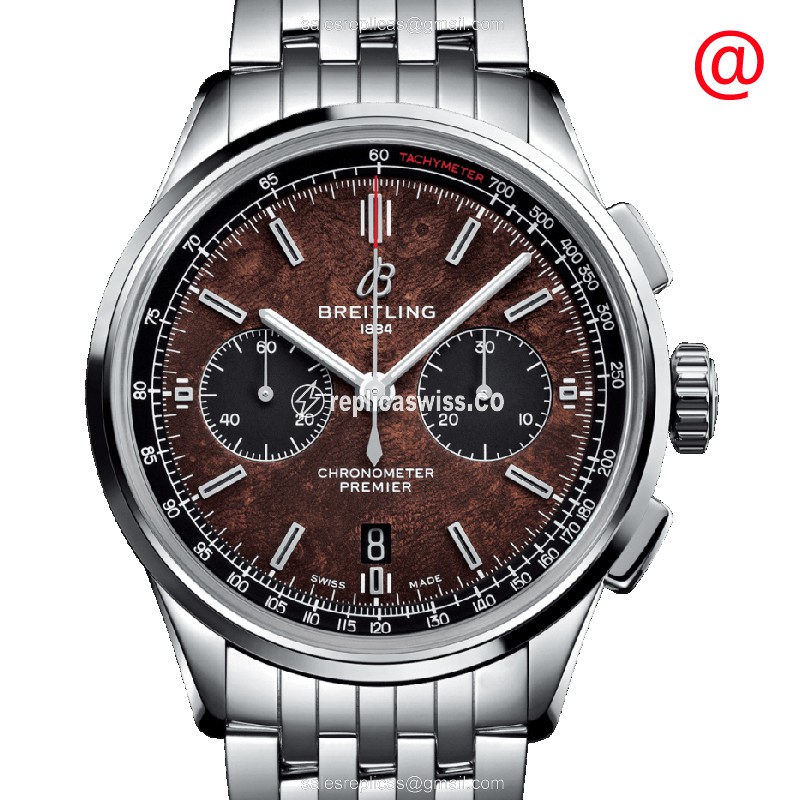 Breitling Premier AB01181A1Q1A1: Elegant Brown Dial Automatic Steel Watch with Silver Clasp